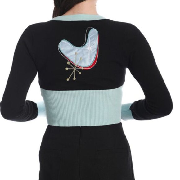 Royal Monk Sweaters - Bowling Retro 50s Vintage Design Rockabilly V-Neckline Black Cardigan Atomic Med